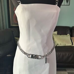 Michael Kors Cream Mini Dress with Silver Chain Accent